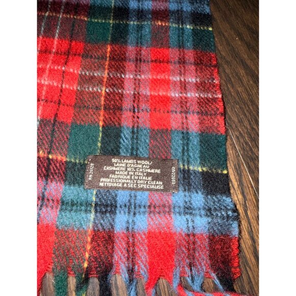 Coach Tartan Plaid Lambswool & Cashmere Scarf Red Green Blue Made In Italy - Picture 4 of 6